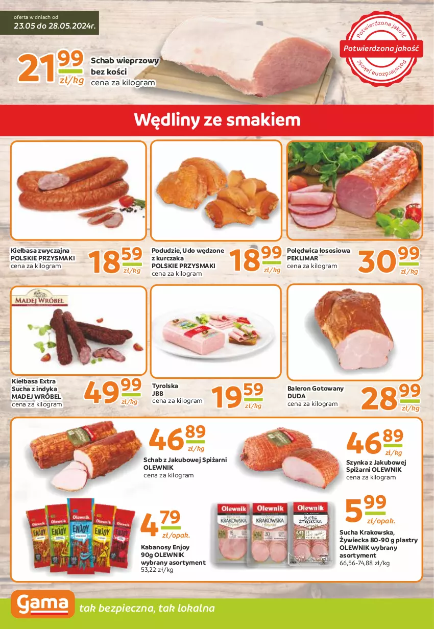 Gazetka promocyjna Gama - Gazetka Gama - ważna 23.05 do 02.06.2024 - strona 2 - produkty: Duda, Gra, Kabanos, Kiełbasa, Kurczak, Madej Wróbel, Olewnik, Piec, Polędwica, Przysmaki, Schab wieprzowy, Sos, Szynka