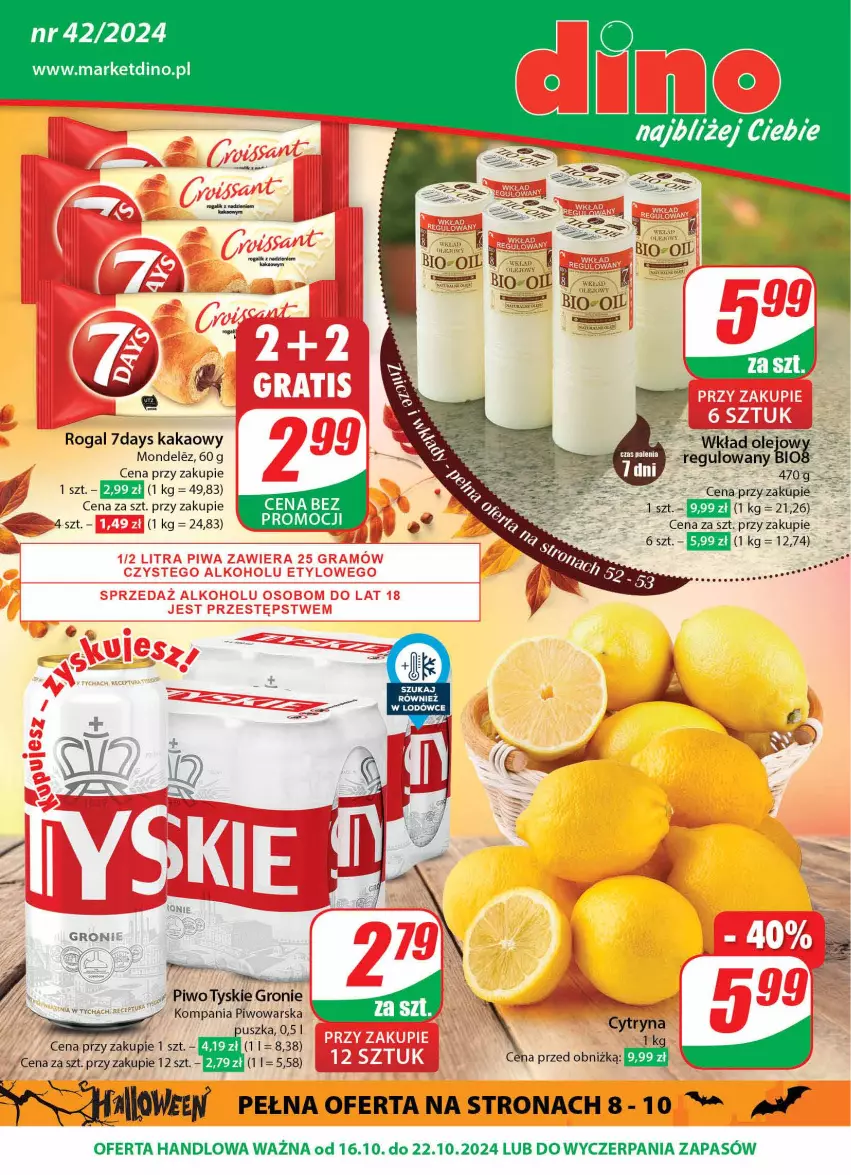 Gazetka promocyjna Dino - Gazetka 42 / 2024 - ważna 16.10 do 22.10.2024 - strona 1 - produkty: Fa, Gra, Kakao, Olej, Piwa, Piwo, Rogal, Tyskie