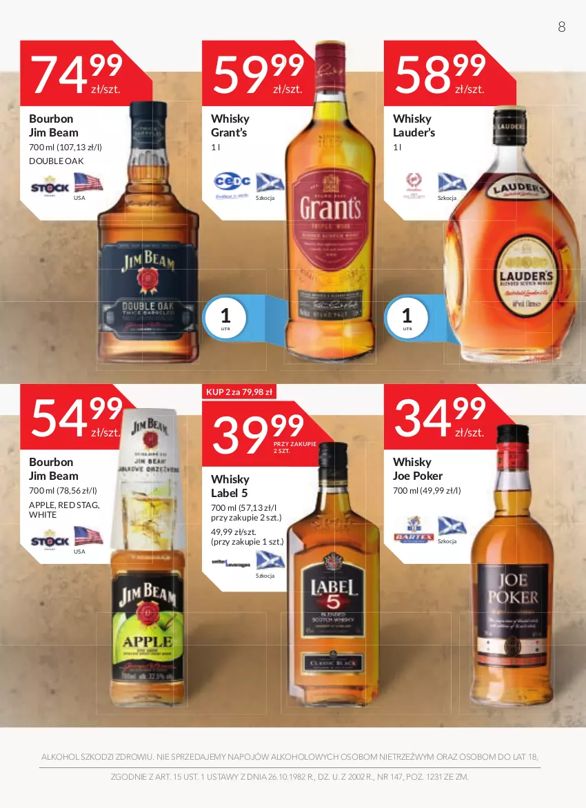 Gazetka promocyjna Stokrotka - Oferta alkoholowa - ważna 14.10 do 09.11.2021 - strona 8 - produkty: Bourbon, Gra, Jim Beam, Koc, Whisky