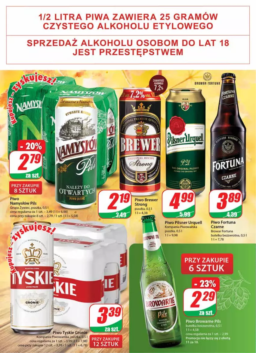 Gazetka promocyjna Dino - Gazetka - ważna 26.10 do 31.10.2022 - strona 18 - produkty: Fortuna, Namysłów, Pilsner Urquell, Piwa, Piwo, Tyskie