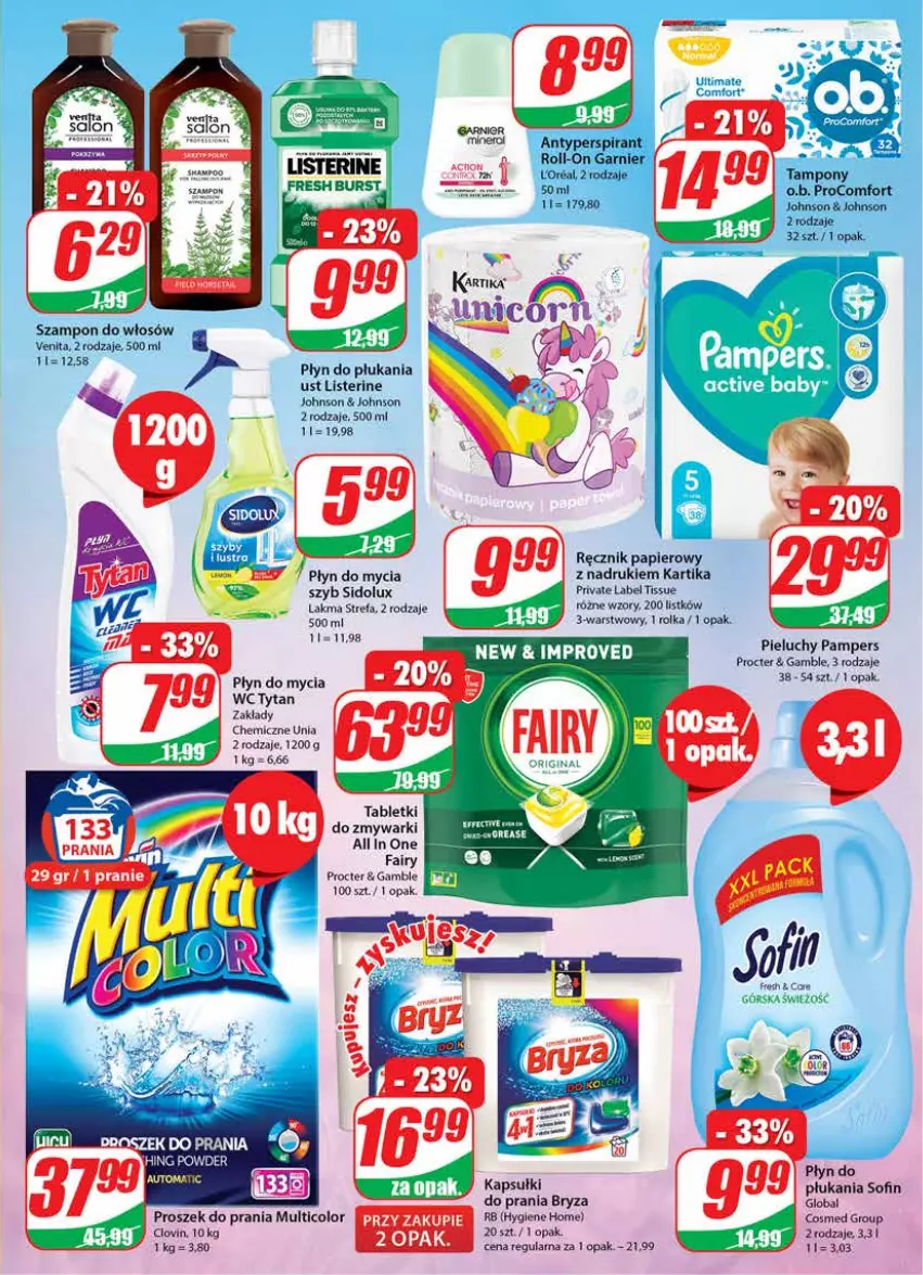 Gazetka promocyjna Dino - Gazetka - ważna 26.10 do 31.10.2022 - strona 27 - produkty: Antyperspirant, Bryza, Fa, Fairy, Garnier, Listerine, Lovi, O.B., Pampers, Papier, Pieluchy, Płyn do mycia, Płyn do płukania, Proszek do prania, Ręcznik, Sidolux, Szampon, Tytan