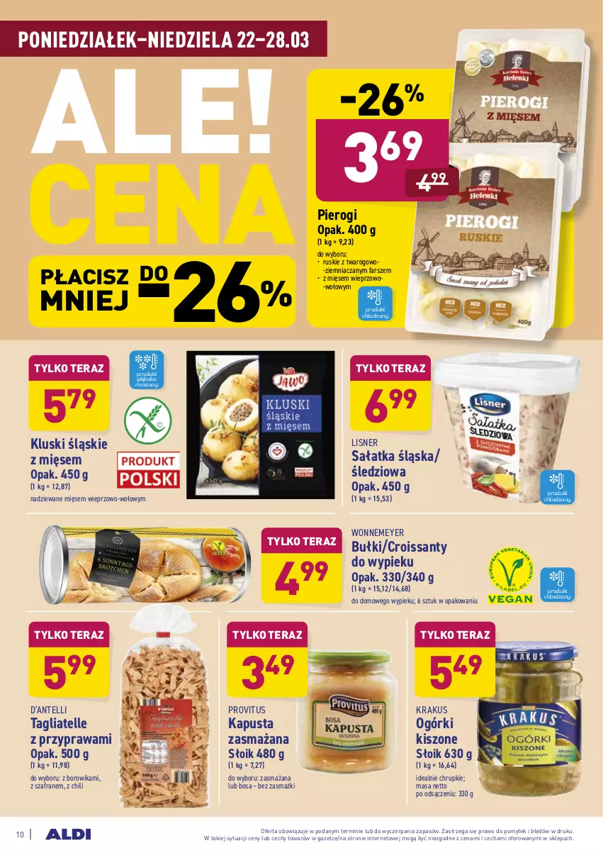 Gazetka promocyjna Aldi - ALE! CENA - ważna 22.03 do 27.03.2021 - strona 10 - produkty: Chrupki, Croissant, Fa, Krakus, Lisner, Pierogi, Sałat, Sałatka, Szafran, Tagliatelle, Tera