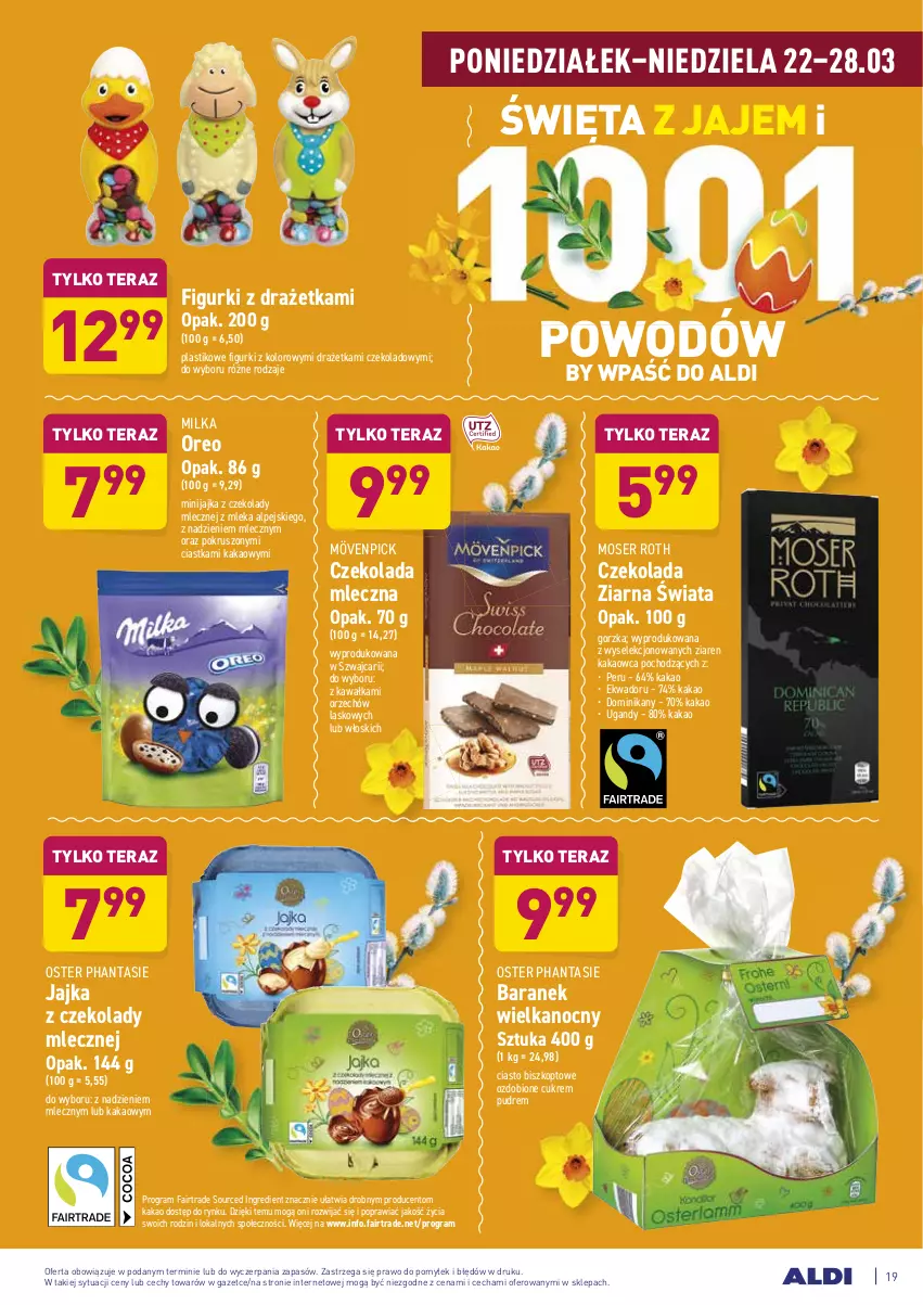 Gazetka promocyjna Aldi - ALE! CENA - ważna 22.03 do 27.03.2021 - strona 19 - produkty: Ciastka, Czekolada, Czekolada mleczna, Fa, Gra, Kakao, Kawa, Milka, Moser Roth, Oreo, Ser, Tera