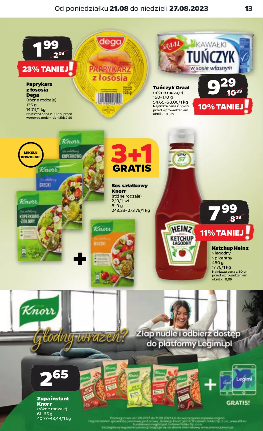 Gazetka promocyjna Netto - Artykuły spożywcze - ważna 21.08 do 27.08.2023 - strona 13 - produkty: Dega, Gra, Graal, Heinz, Ketchup, Knorr, Papryka, Paprykarz, Sałat, Sos, Tuńczyk, Zupa