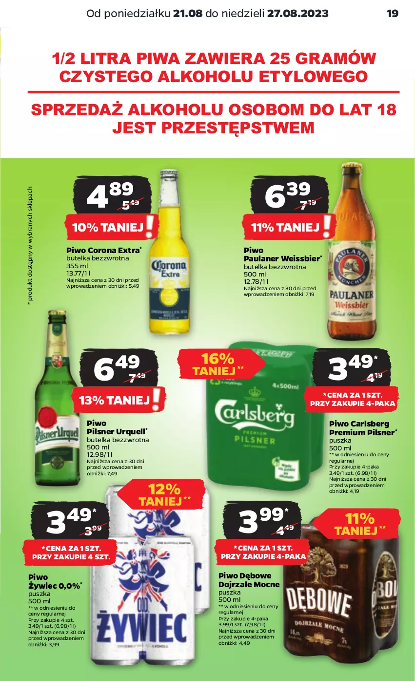 Gazetka promocyjna Netto - Artykuły spożywcze - ważna 21.08 do 27.08.2023 - strona 19 - produkty: Carlsberg, Corona Extra, Gra, Pilsner Urquell, Piwa, Piwo