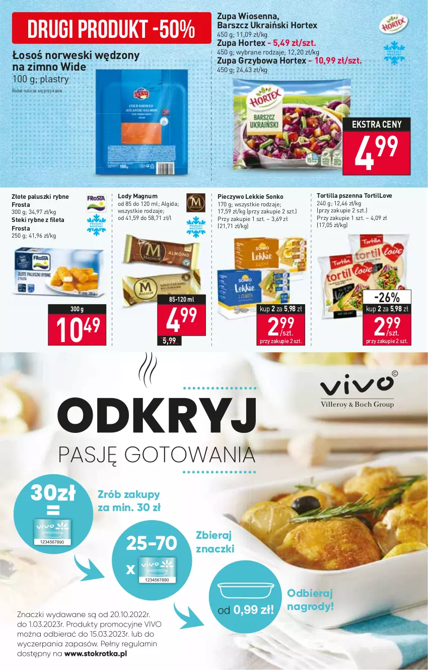 Gazetka promocyjna Stokrotka - Market - ważna 20.10 do 26.10.2022 - strona 4 - produkty: Algida, Frosta, Hortex, LG, Lody, Paluszki rybne, Piec, Pieczywo, Sonko, Stek, Tortilla, Zupa