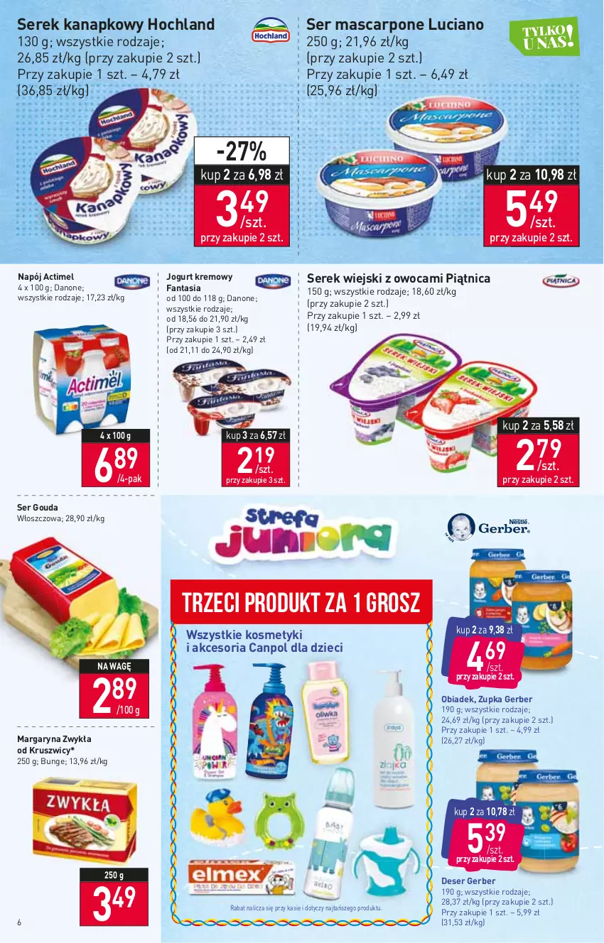 Gazetka promocyjna Stokrotka - Market - ważna 20.10 do 26.10.2022 - strona 6 - produkty: Actimel, Canpol, Danone, Deser, Dzieci, Fa, Fanta, Gerber, Gouda, Hochland, Jogurt, Margaryna, Mascarpone, Napój, Piątnica, Ser, Serek, Serek kanapkowy, Serek wiejski