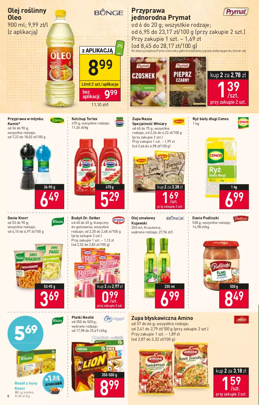 Gazetka promocyjna Stokrotka - Market - ważna 20.10 do 26.10.2022 - strona 8 - produkty: Budyń, Cenos, Dr. Oetker, Gałka, Kamis, Ketchup, Kminek, Kminek cały, Knorr, Kujawski, Mus, Nestlé, Olej, Olej roślinny, Olej smakowy, Oleo, Papryka, Papryka słodka, Prymat, Przyprawy, Pudliszki, Rosół, Ryż, Ryż biały, Winiary, Zupa