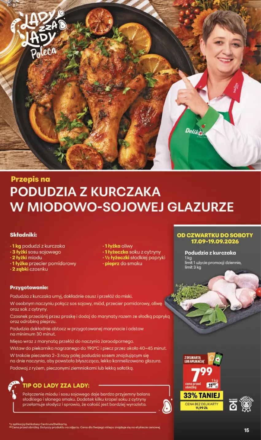Gazetka promocyjna Delikatesy Centrum - Franczyza DC38 Czwartek - ważna 17.09 do 23.09.2026 - strona 15 - produkty: Cytryny, Czosnek, Glazura, Kurczak, Lazur, Mięso, Miód, Olej, Piec, Piekarnik, Pieprz, Por, Rum, Ryż, Sałat, Sok, Sos, Sos sojowy