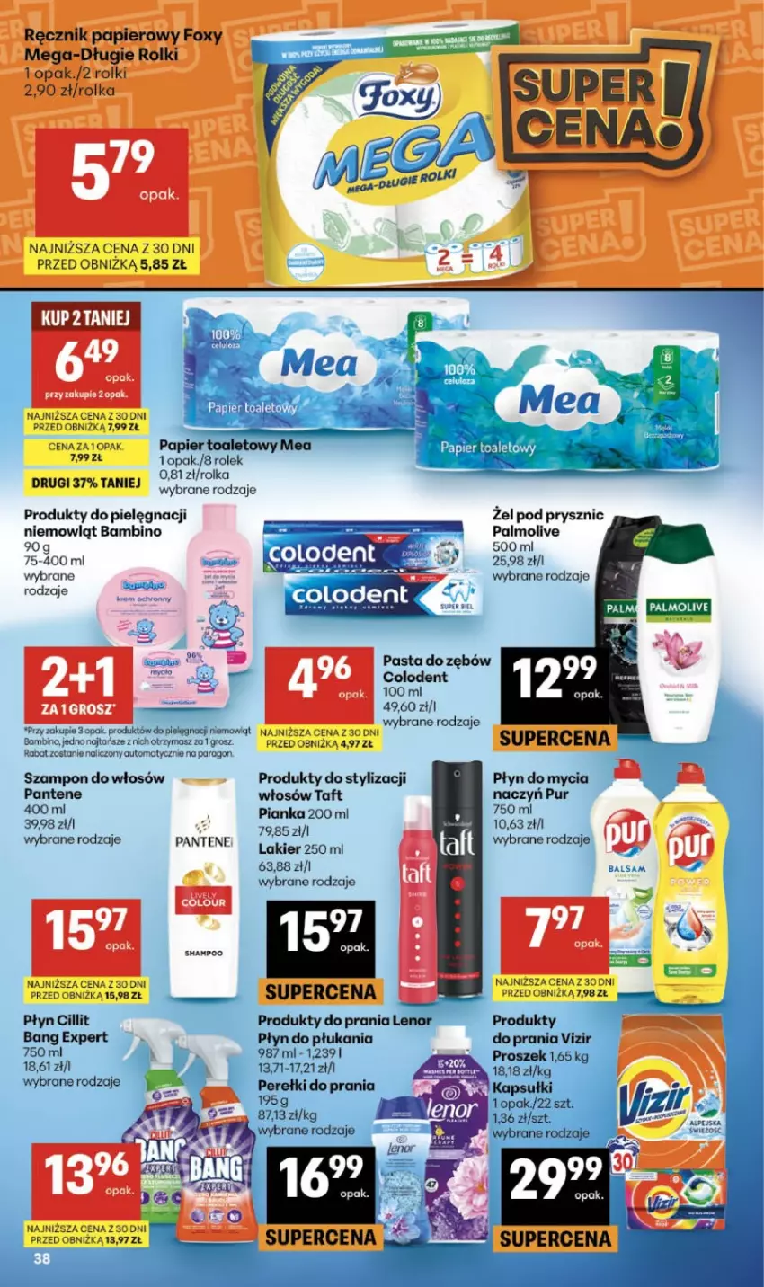Gazetka promocyjna Delikatesy Centrum - Franczyza DC38 Czwartek - ważna 17.09 do 23.09.2026 - strona 38 - produkty: Foxy, Palmolive, Pantene, Papier, Papier toaletowy, Płyn do mycia, Pur, Ręcznik, Rolki, Saga, Szampon, Taft