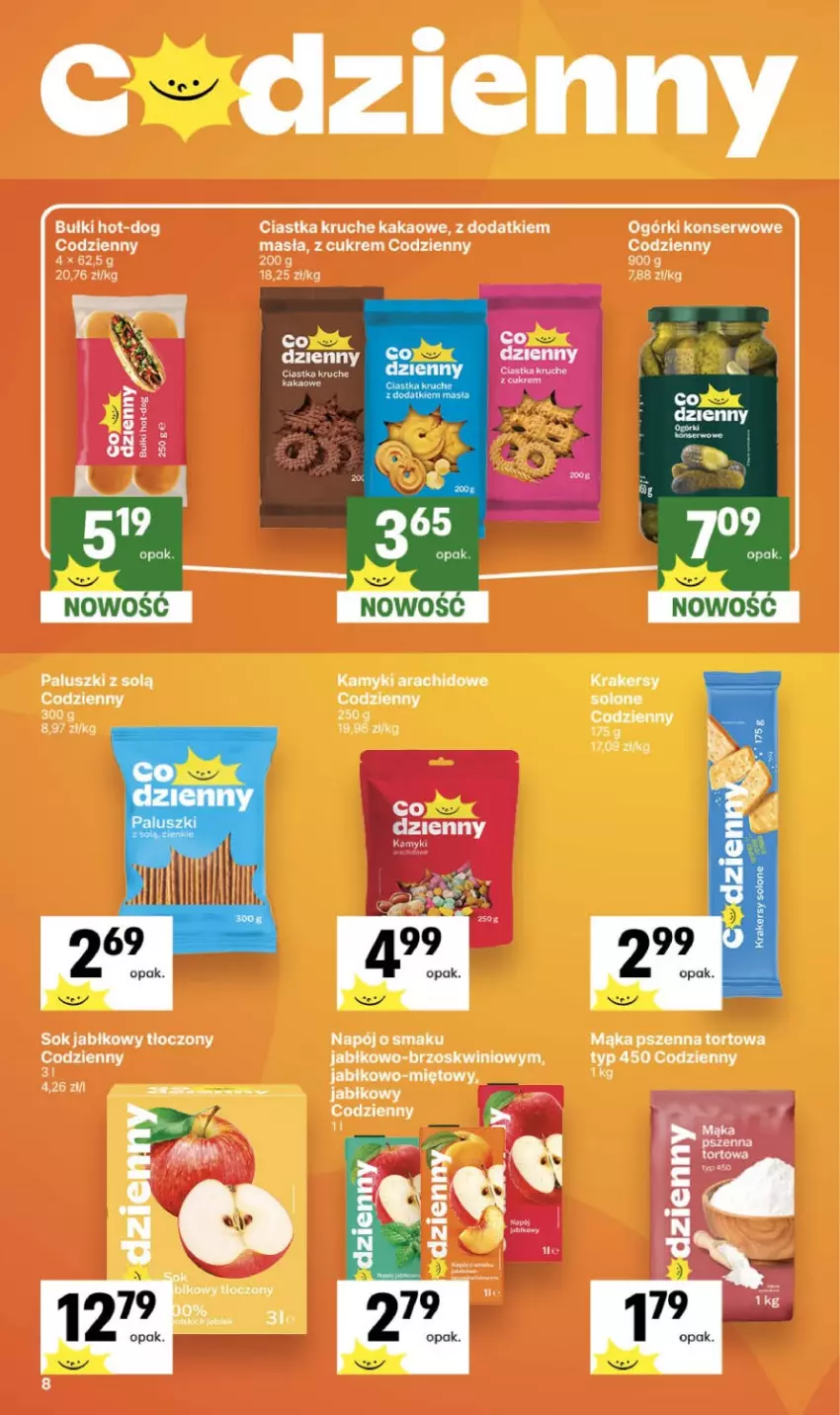 Gazetka promocyjna Delikatesy Centrum - Franczyza DC38 Czwartek - ważna 17.09 do 23.09.2026 - strona 8 - produkty: Ciastka, Kakao, Kamyki arachidowe, Krakersy, Mąka, Mąka pszenna, Napój, Ogórki konserwowe, Ser, Sok, Sok jabłkowy
