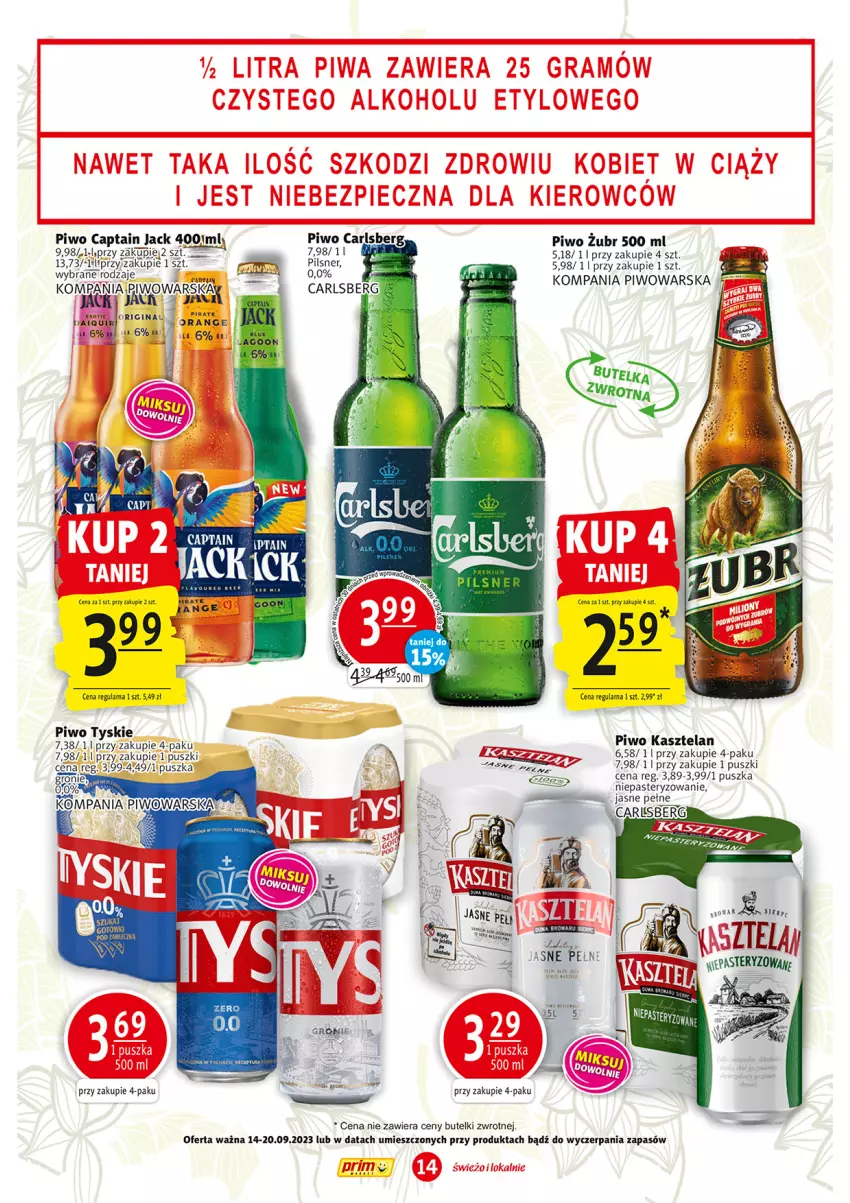 Gazetka promocyjna Prim Market - ważna 14.09 do 20.09.2023 - strona 14 - produkty: Captain Jack, Fa, Piwo, Tyskie