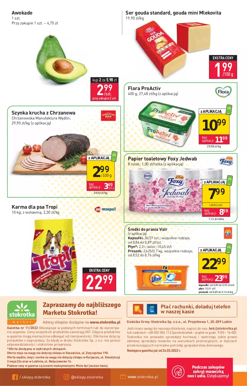 Gazetka promocyjna Stokrotka - Market - ważna 17.03 do 23.03.2022 - strona 12 - produkty: Chrzan, Fa, Flora, Foxy, Gouda, Karp, Kosz, Mleko, Mlekovita, O nas, Papier, Papier toaletowy, Ser, Szal, Szynka, Telefon, Vizir, Wagi