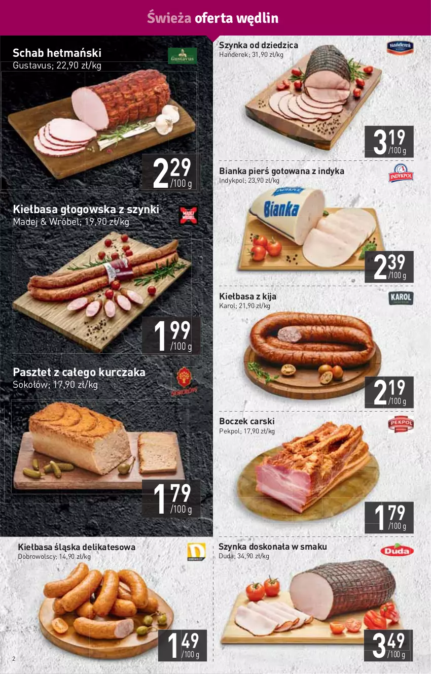 Gazetka promocyjna Stokrotka - Market - ważna 17.03 do 23.03.2022 - strona 2 - produkty: Bianka, Boczek, Cars, Duda, HP, Kiełbasa, Kiełbasa głogowska, Kiełbasa śląska, Kurczak, Pasztet, Pekpol, Sok, Sokołów, Szynka