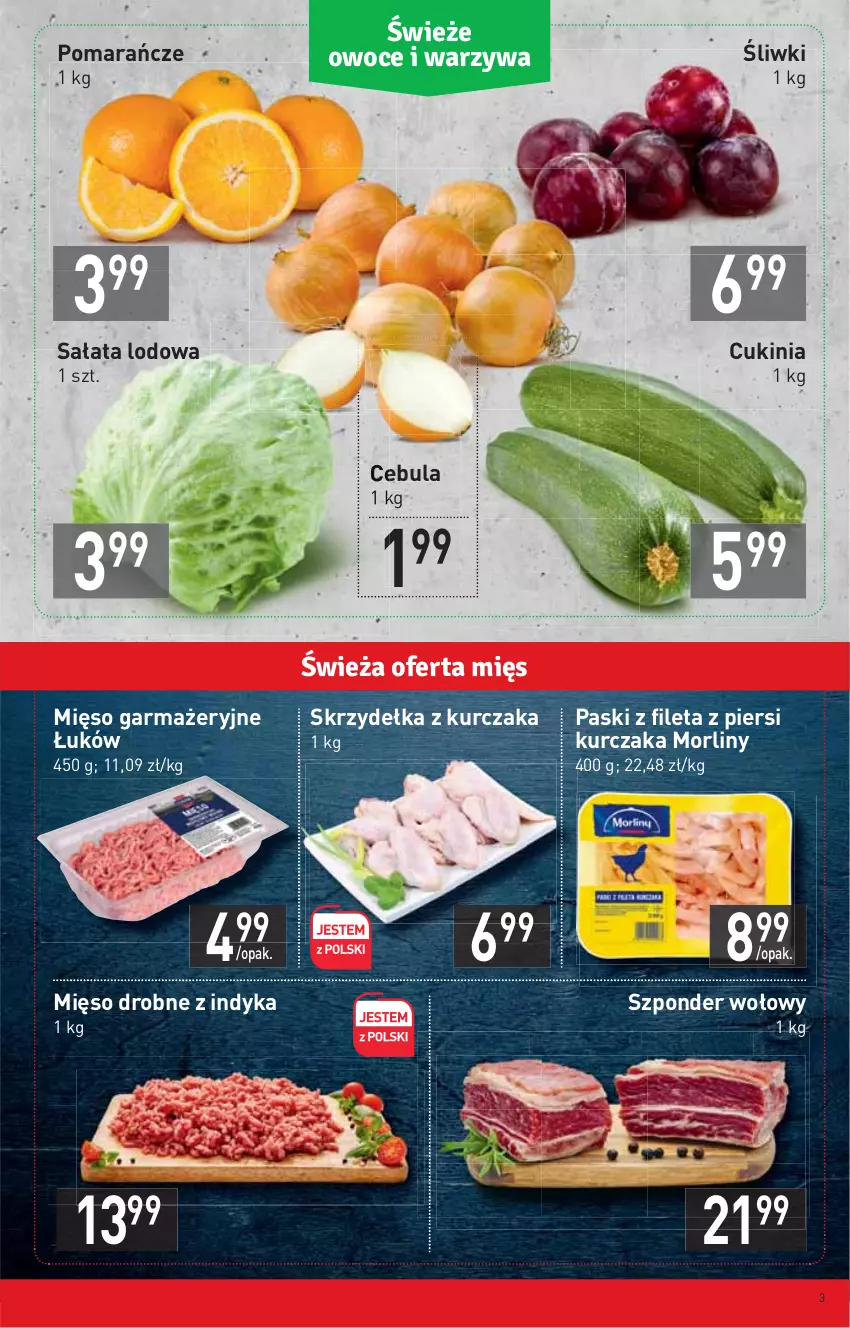 Gazetka promocyjna Stokrotka - Market - ważna 17.03 do 23.03.2022 - strona 3 - produkty: Cebula, Kurczak, Mięso, Mięso garmażeryjne, Morliny, Pomarańcze, Sałat, Sałata lodowa, Skrzydełka z kurczaka, Szponder wołowy