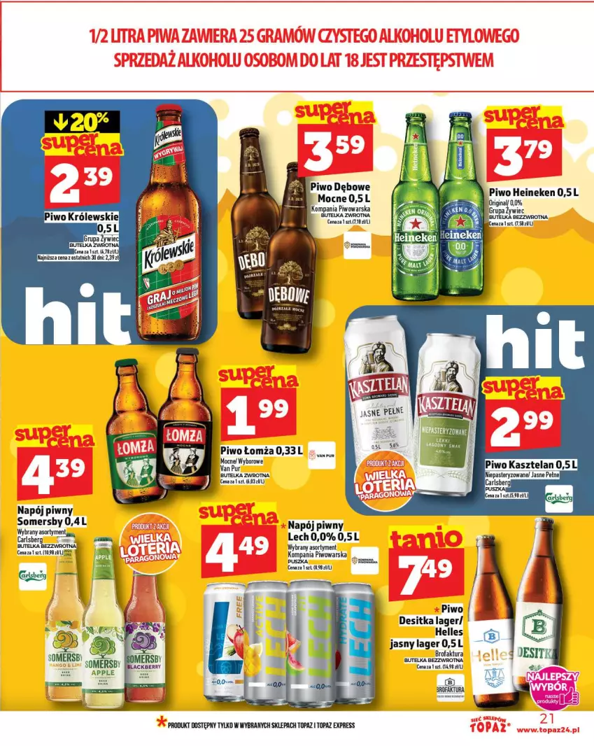 Gazetka promocyjna Topaz - Gazetka - ważna 18.09 do 24.09.2025 - strona 21 - produkty: Fa, Kasztelan, Królewski, Napój, Piwo, Top