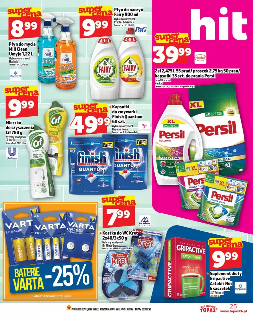 Gazetka promocyjna Topaz - Gazetka - ważna 18.09 do 24.09.2025 - strona 25 - produkty: Cif, Fa, Fairy, Finish, Mleczko, Persil, Płyn do mycia, Suplement diety, Top, Zdrowie, Zmywarki