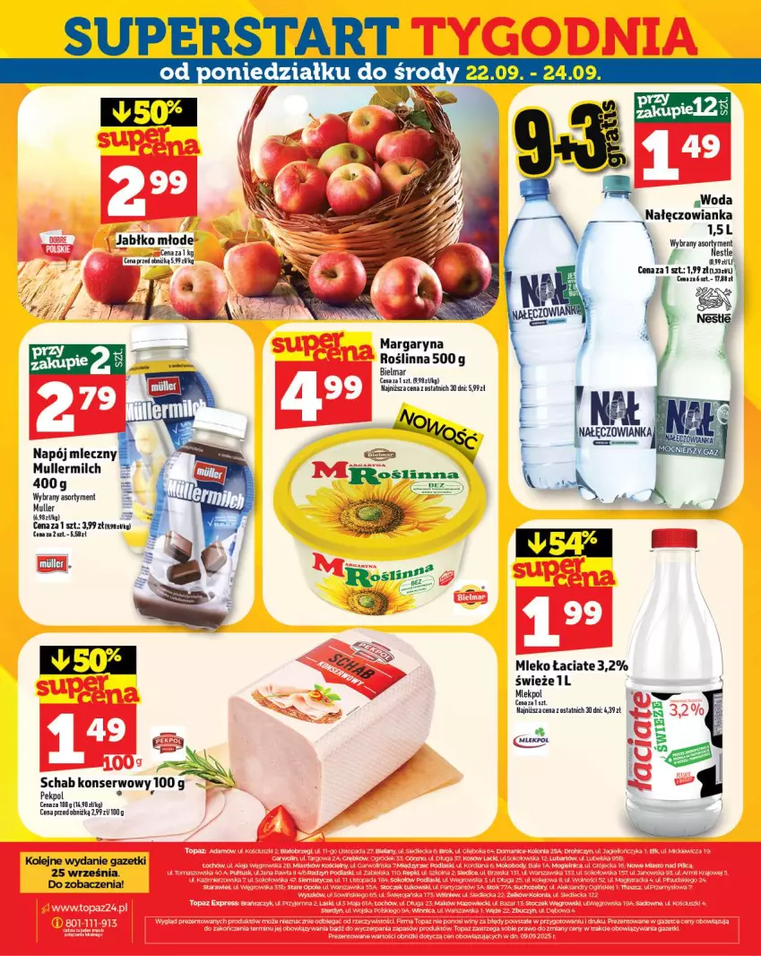 Gazetka promocyjna Topaz - Gazetka - ważna 18.09 do 24.09.2025 - strona 28 - produkty: Margaryna, Mleko, Nałęczowianka, Napój, Napój mleczny, Olej, Pekpol, Ser