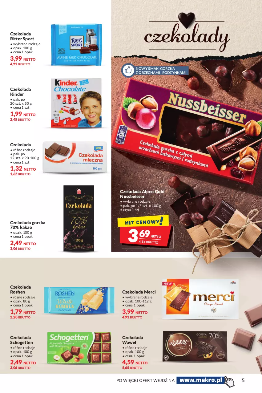 Gazetka promocyjna Makro - [Oferta specjalna] Czekolada - ważna 02.11 do 15.11.2021 - strona 5 - produkty: Czekolada, Czekolada gorzka, Kakao, Kinder, Merci, Por, Ritter Sport, Schogetten, Ser, Sport, Wawel