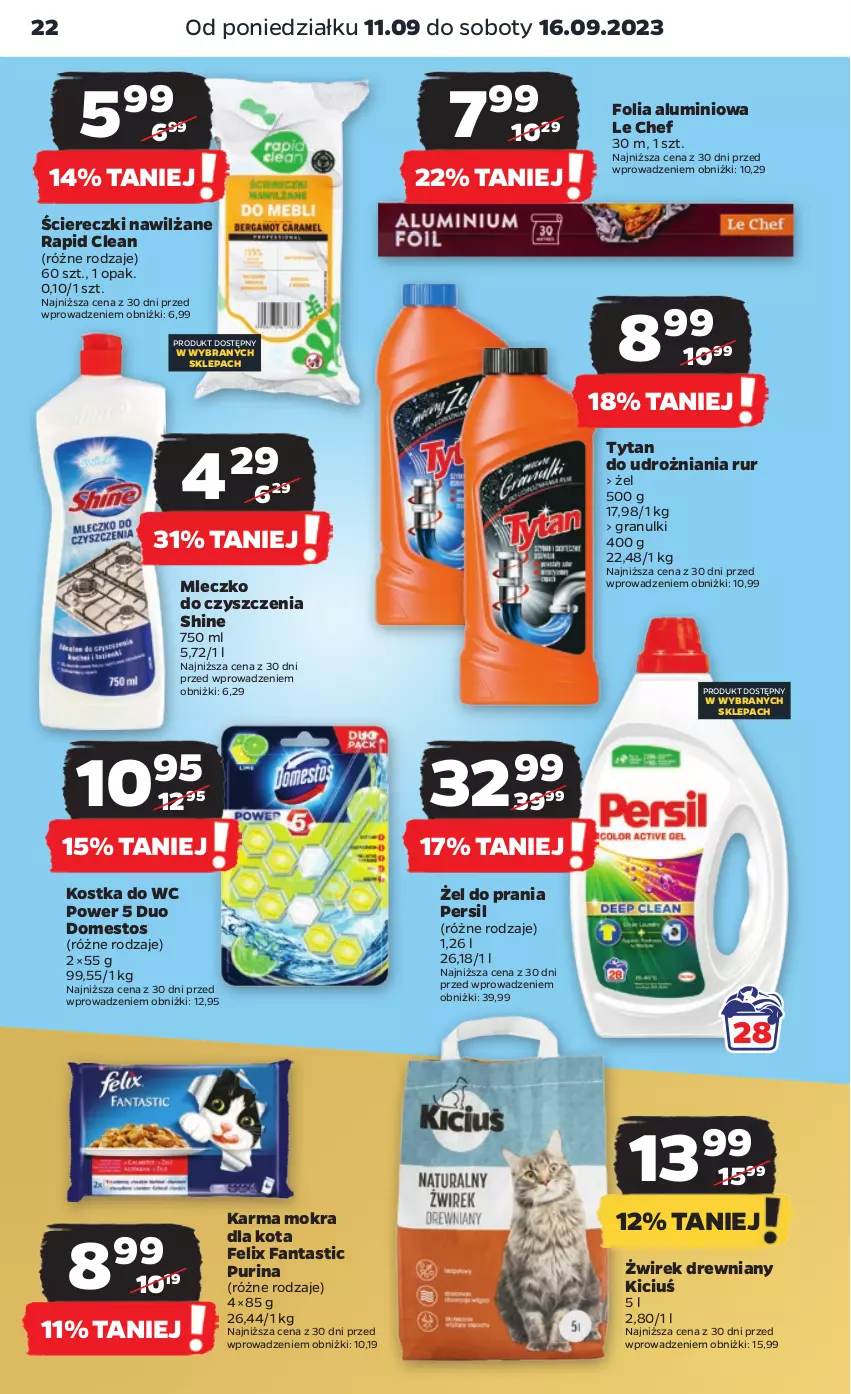 Gazetka promocyjna Netto - Artykuły spożywcze - ważna 11.09 do 16.09.2023 - strona 22 - produkty: Domestos, Fa, Fanta, Felix, Folia aluminiowa, Gra, Kostka do wc, Mleczko, Persil, Pur, Purina, Tytan