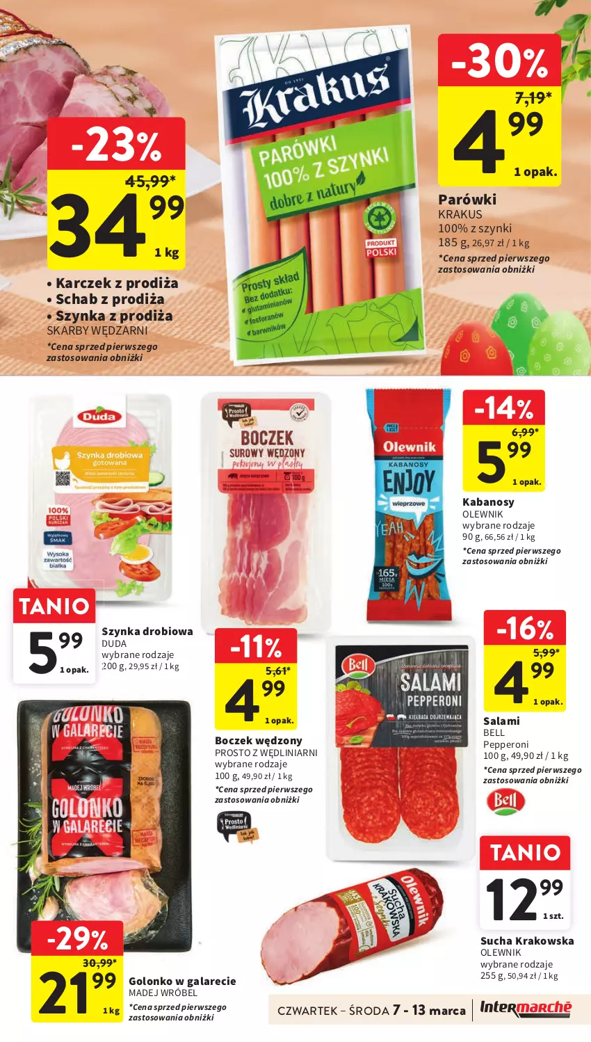 Gazetka promocyjna Intermarche - Gazetka Intermarche - ważna 07.03 do 13.03.2024 - strona 25 - produkty: Bell, Boczek, Duda, Gala, Kabanos, Krakus, Madej Wróbel, Olewnik, Parówki, Salami, Szynka