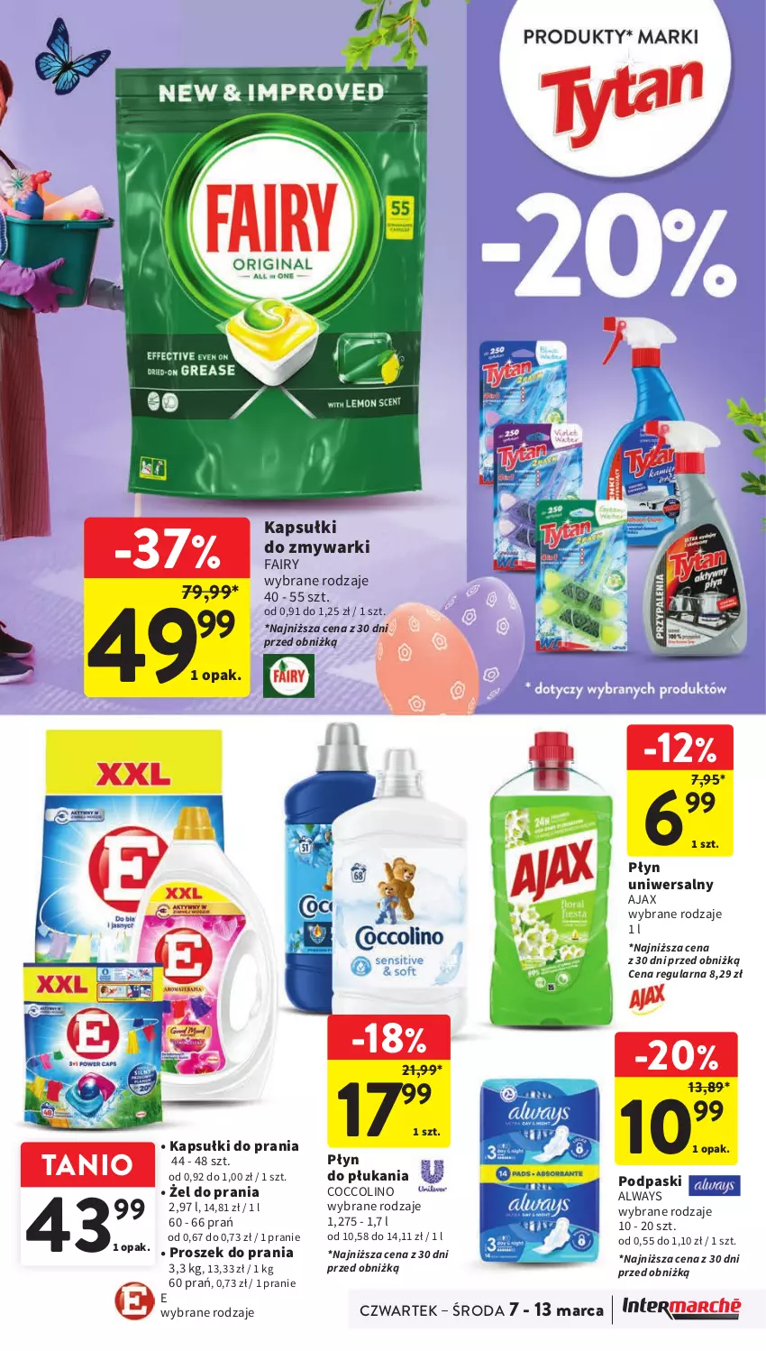 Gazetka promocyjna Intermarche - Gazetka Intermarche - ważna 07.03 do 13.03.2024 - strona 41 - produkty: Ajax, Always, Coccolino, Fa, Fairy, Kapsułki do prania, Płyn do płukania, Podpaski, Proszek do prania, Zmywarki