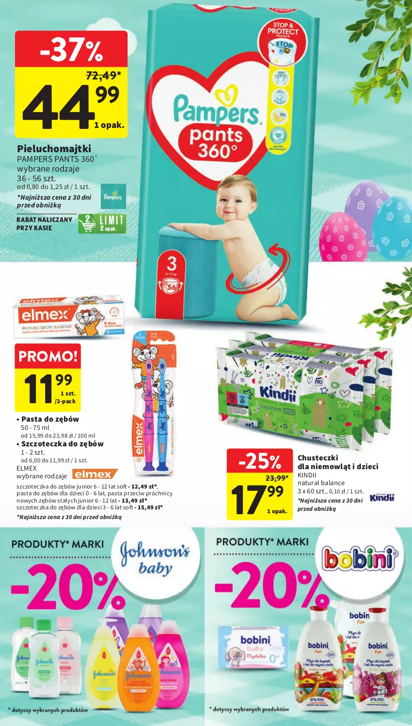 Gazetka promocyjna Intermarche - Gazetka Intermarche - ważna 07.03 do 13.03.2024 - strona 43 - produkty: Chusteczki, Dzieci, Elmex, Kindii, Majtki, Pampers, Pasta do zębów, Pieluchomajtki, Szczoteczka, Szczoteczka do zębów