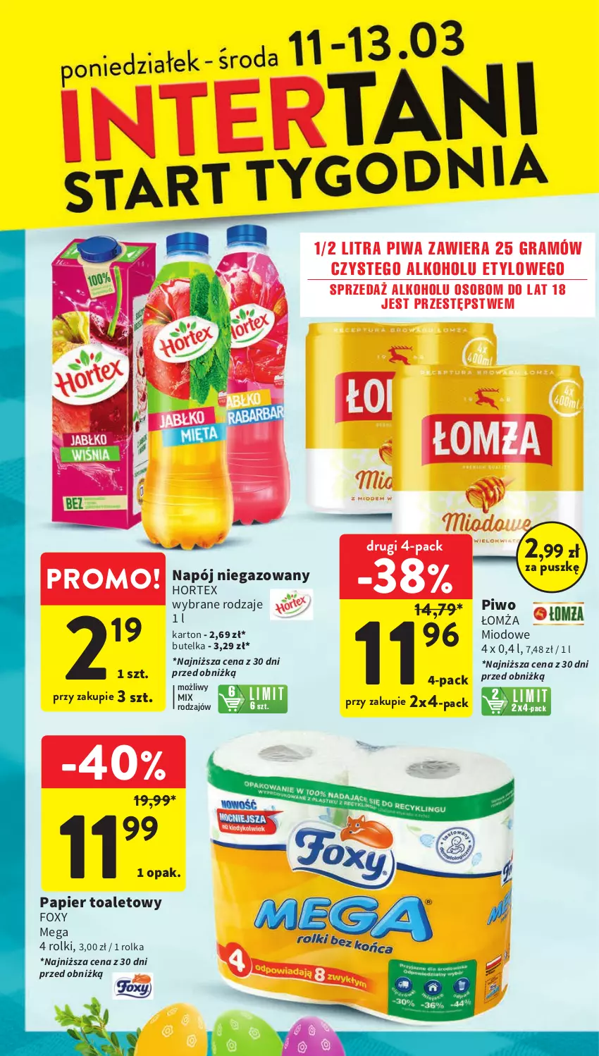 Gazetka promocyjna Intermarche - Gazetka Intermarche - ważna 07.03 do 13.03.2024 - strona 46 - produkty: Foxy, Gra, Hortex, Napój, Napój niegazowany, Papier, Papier toaletowy, Piwa, Piwo, Rolki