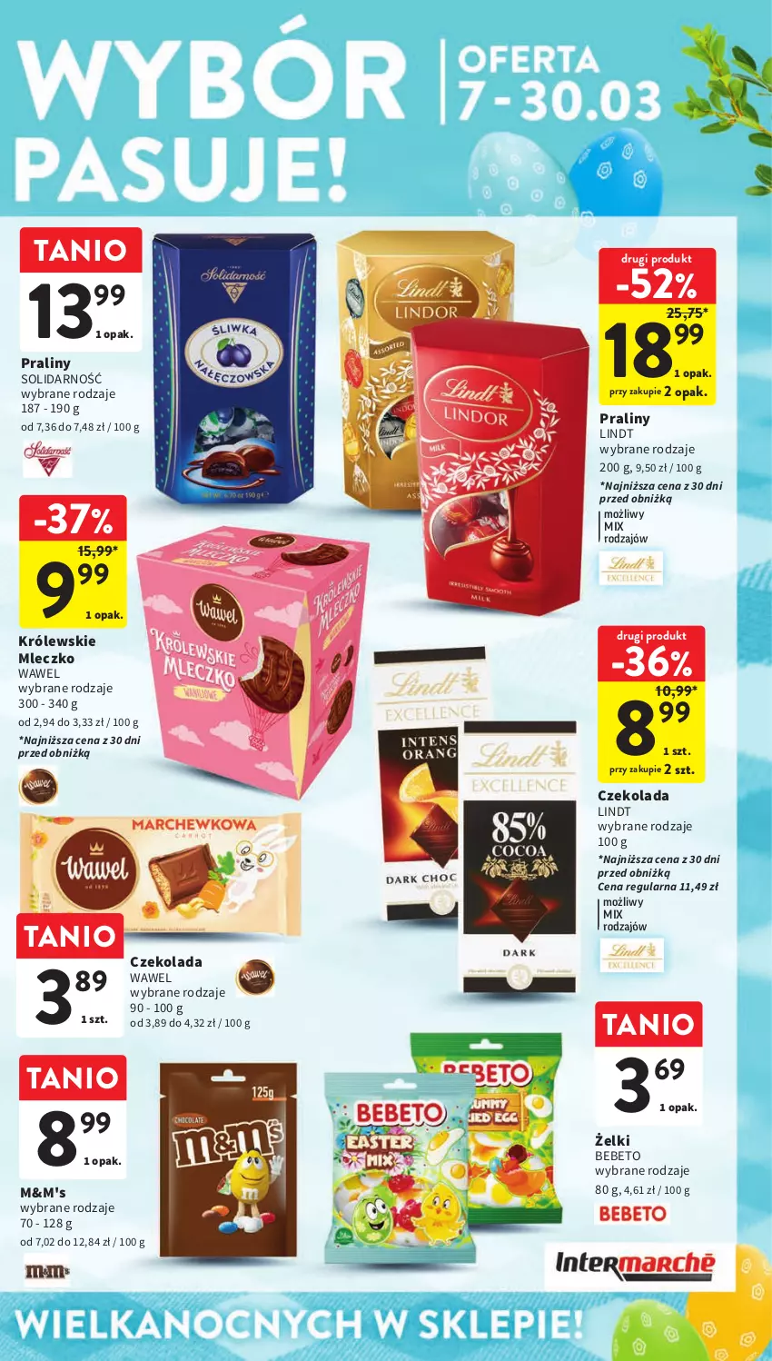 Gazetka promocyjna Intermarche - Gazetka Intermarche - ważna 07.03 do 13.03.2024 - strona 9 - produkty: Czekolada, Królewski, Królewskie Mleczko, Lindt, Mleczko, Praliny, Wawel