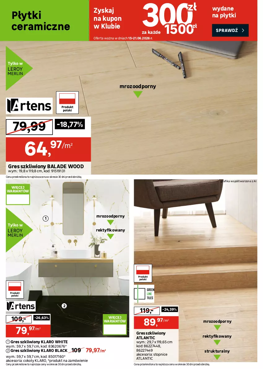 Gazetka promocyjna Leroy Merlin - Gazetka Leroy Merlin - ważna 17.06 do 14.07.2026 - strona 22 - produkty: Gra, Grafika, Gres, Gres szkliwiony, Lack, Płytka, Por, Top