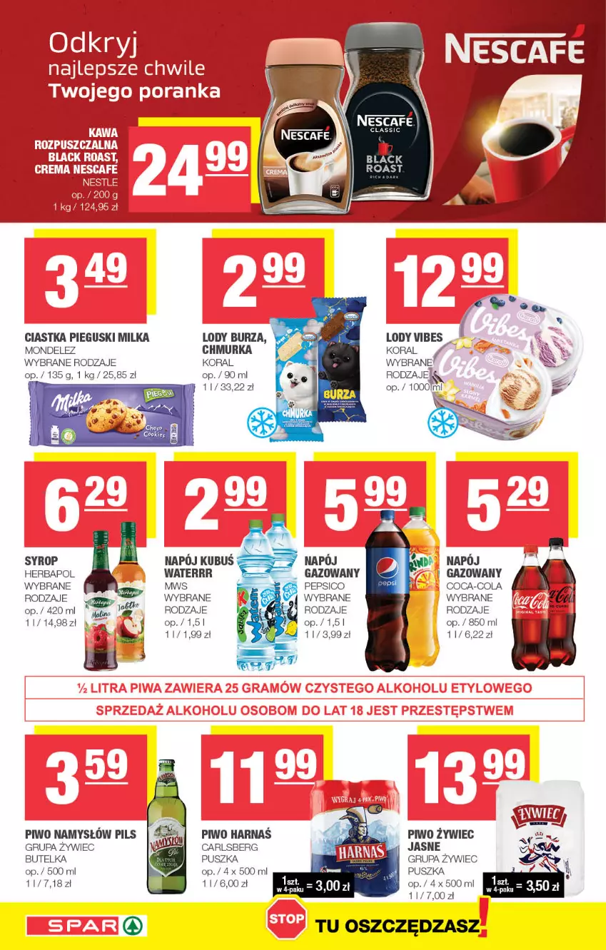 Gazetka promocyjna Spar - Spar - ważna 30.04 do 10.05.2023 - strona 8 - produkty: Carlsberg, Ciastka, Coca-Cola, Fa, Harnaś, Herbapol, Kubuś, Lody, Milka, Namysłów, Napój, Pepsi, Piwo, Syrop