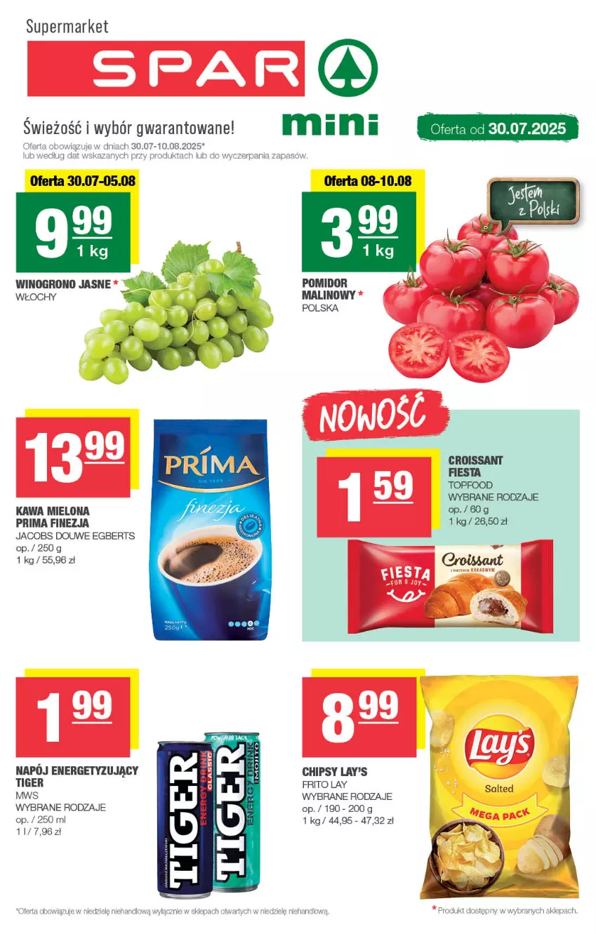 Gazetka promocyjna Spar - Spar-Mini - ważna 27.07 do 06.08.2025 - strona 1 - produkty: Chipsy, Croissant, Jacobs, Kawa, Kawa mielona, Napój, Prima, Tiger, Top, Wino