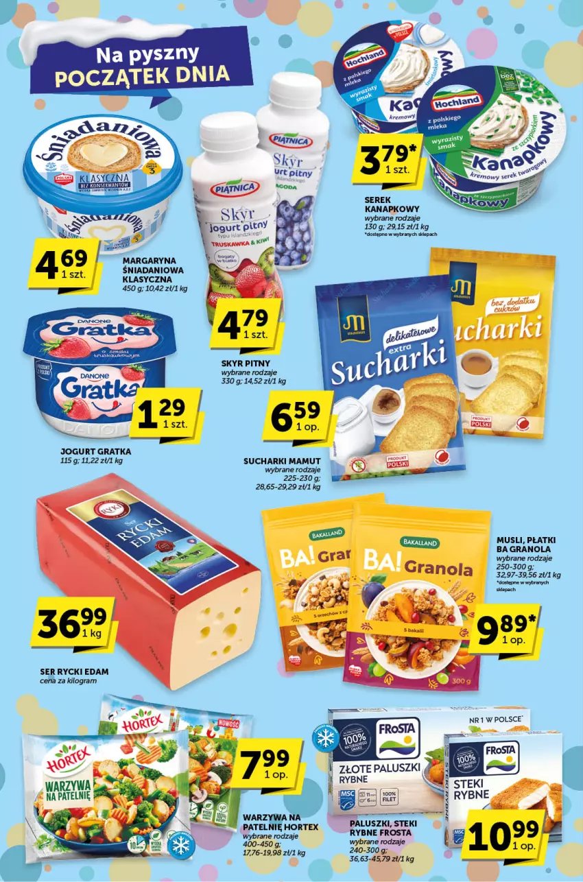 Gazetka promocyjna ABC - ważna 09.01 do 21.01.2025 - strona 4 - produkty: Danio, Edam, Frosta, Gra, Granola, Jogurt, Margaryna, Mus, Rycki Edam, Ser, Stek