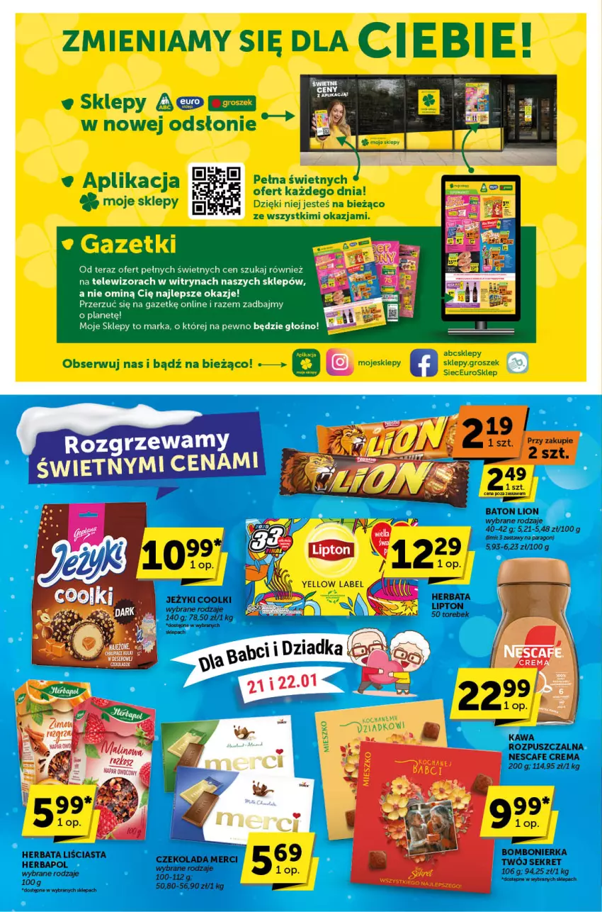 Gazetka promocyjna ABC - ważna 09.01 do 21.01.2025 - strona 6 - produkty: Baton, Czekolada, Herbapol, Herbata, Jeżyki, Kawa, Kawa rozpuszczalna, Kret, Lion, Lipton, Merci, Telewizor, Tera, Witryna