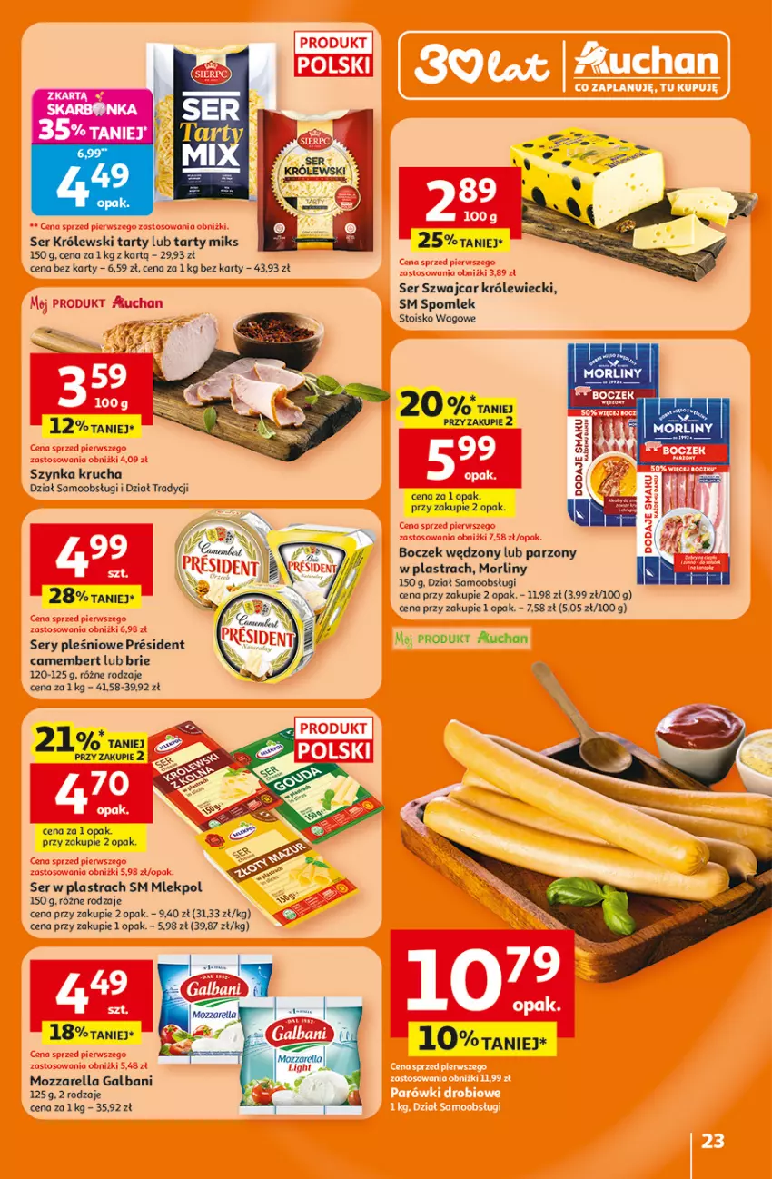 Gazetka promocyjna Auchan - Gazetka 30 Lat Hipermarket Auchan - ważna 15.01 do 21.01.2026 - strona 23 - produkty: Boczek, Brie, Camembert, Galbani, Królewski, Morliny, Mozzarella, Ser, Szynka