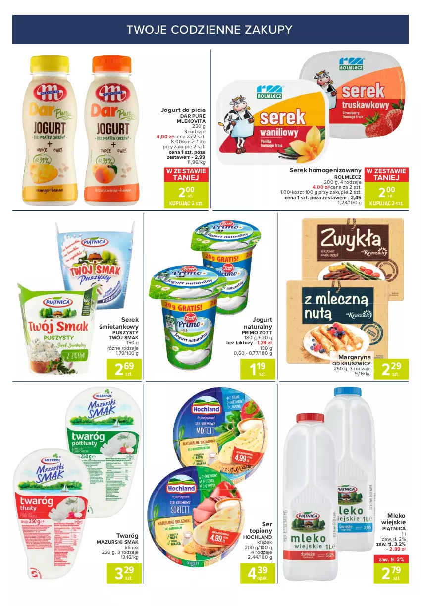 Gazetka promocyjna Carrefour - Gazetka Express - ważna 02.11 do 08.11.2021 - strona 2 - produkty: Hochland, Jogurt, Jogurt naturalny, Kosz, Margaryna, Mleko, Mlekovita, Piątnica, Pur, Rolmlecz, Ser, Ser topiony, Serek, Serek homogenizowany, Top, Twaróg, Twój Smak, Zott