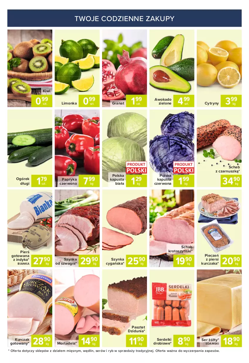 Gazetka promocyjna Carrefour - Gazetka Express - ważna 02.11 do 08.11.2021 - strona 5 - produkty: Bianka, Cytryny, Edam, Gra, Granat, Kiwi, Kurczak, Kurczak gotowany, Limonka, Ogórek, Papryka, Papryka czerwona, Pasztet, Piec, Schab krotoszyński, Ser, Serdelki, Szynka, Szynka cygańska