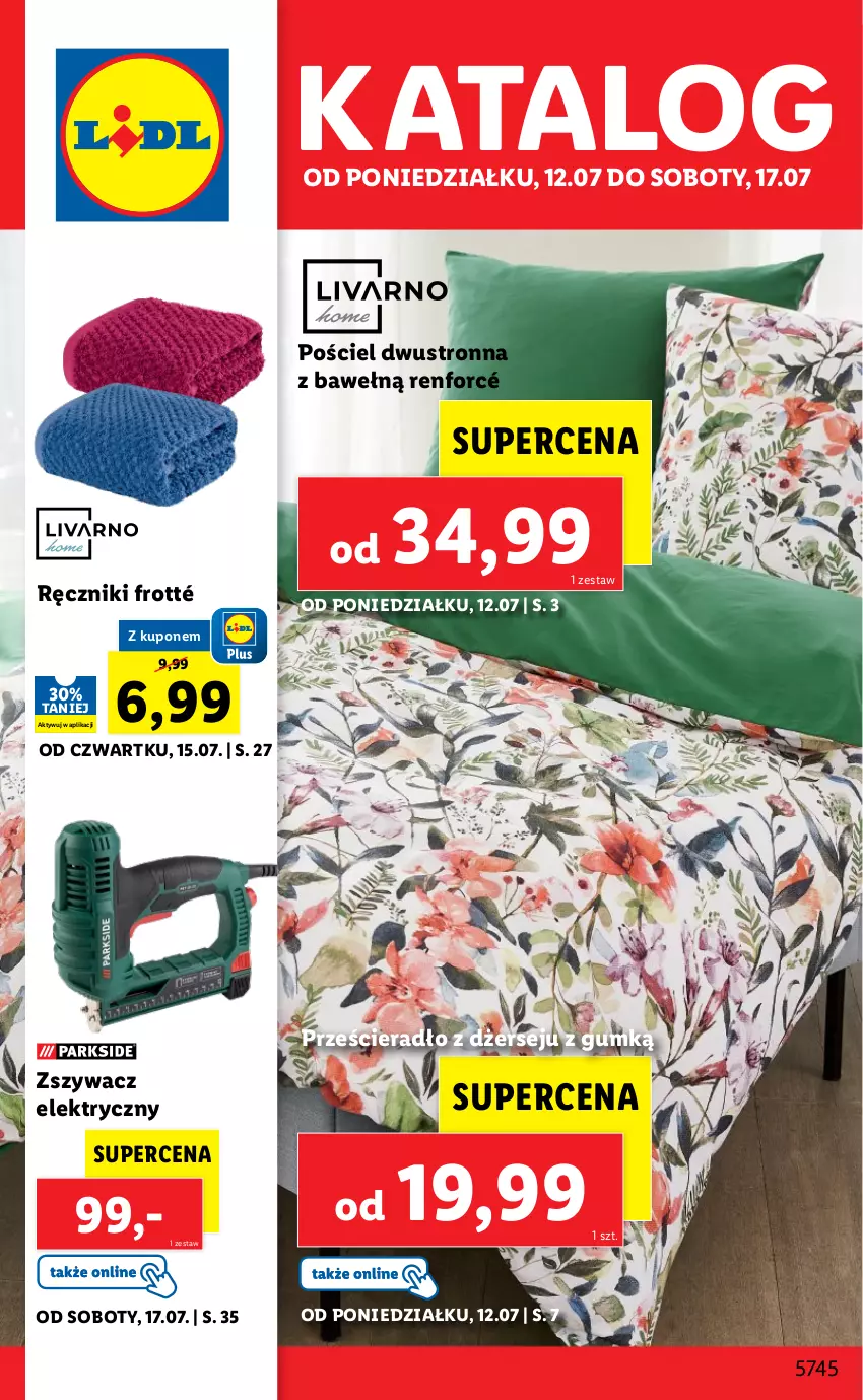 Gazetka promocyjna Lidl - GAZETKA - ważna 12.07 do 17.07.2021 - strona 1 - produkty: Pościel, Pościel dwustronna, Prześcieradło, Ręcznik