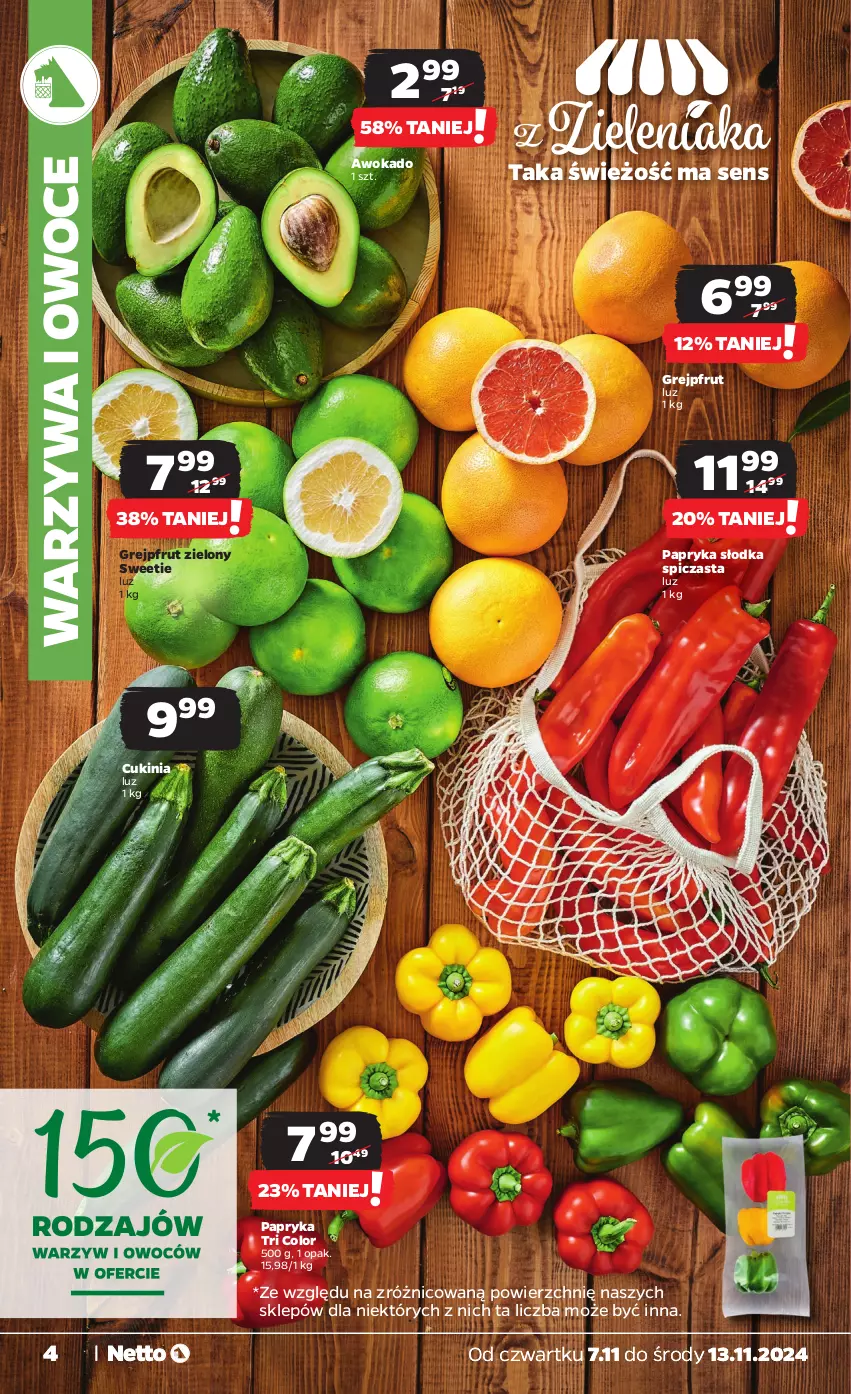 Gazetka promocyjna Netto - Artykuły spożywcze - ważna 07.11 do 13.11.2024 - strona 4 - produkty: Grejpfrut, Owoce, Papryka, Papryka słodka, Warzywa, Warzywa i owoce