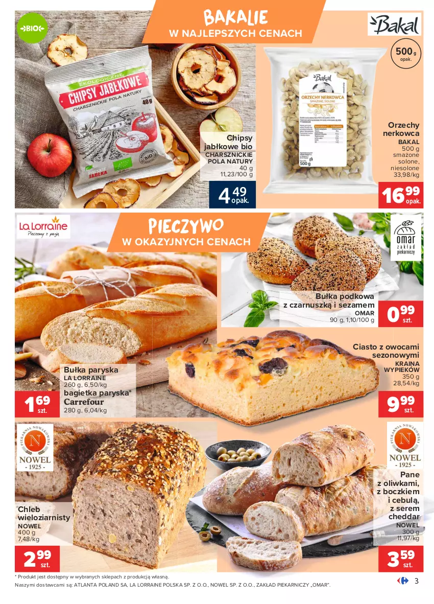 Gazetka promocyjna Carrefour - Gazetka Targi świeżości - ważna 21.06 do 28.06.2021 - strona 3 - produkty: Bagietka, Bułka, Cheddar, Chipsy, Chleb, Chleb wieloziarnisty, Piec, Pieczywo, Ser, Sezam