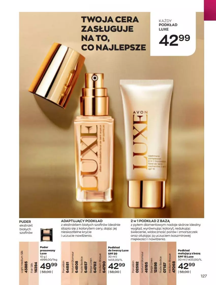 Gazetka promocyjna Avon - Katalog Avon 5/2022 kampania maj - ważna 01.05 do 31.05.2022 - strona 127 - produkty: LG, Mars, Podkład, Podkład do twarzy, Podkład matujący, Por, Puder, Puder prasowany