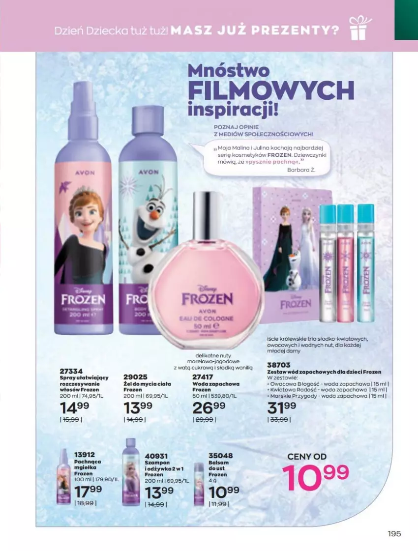 Gazetka promocyjna Avon - Katalog Avon 5/2022 kampania maj - ważna 01.05 do 31.05.2022 - strona 195 - produkty: Dzieci, Frozen, Koc, Królewski, Nuty, Odżywka, Ser, Szampon, Woda