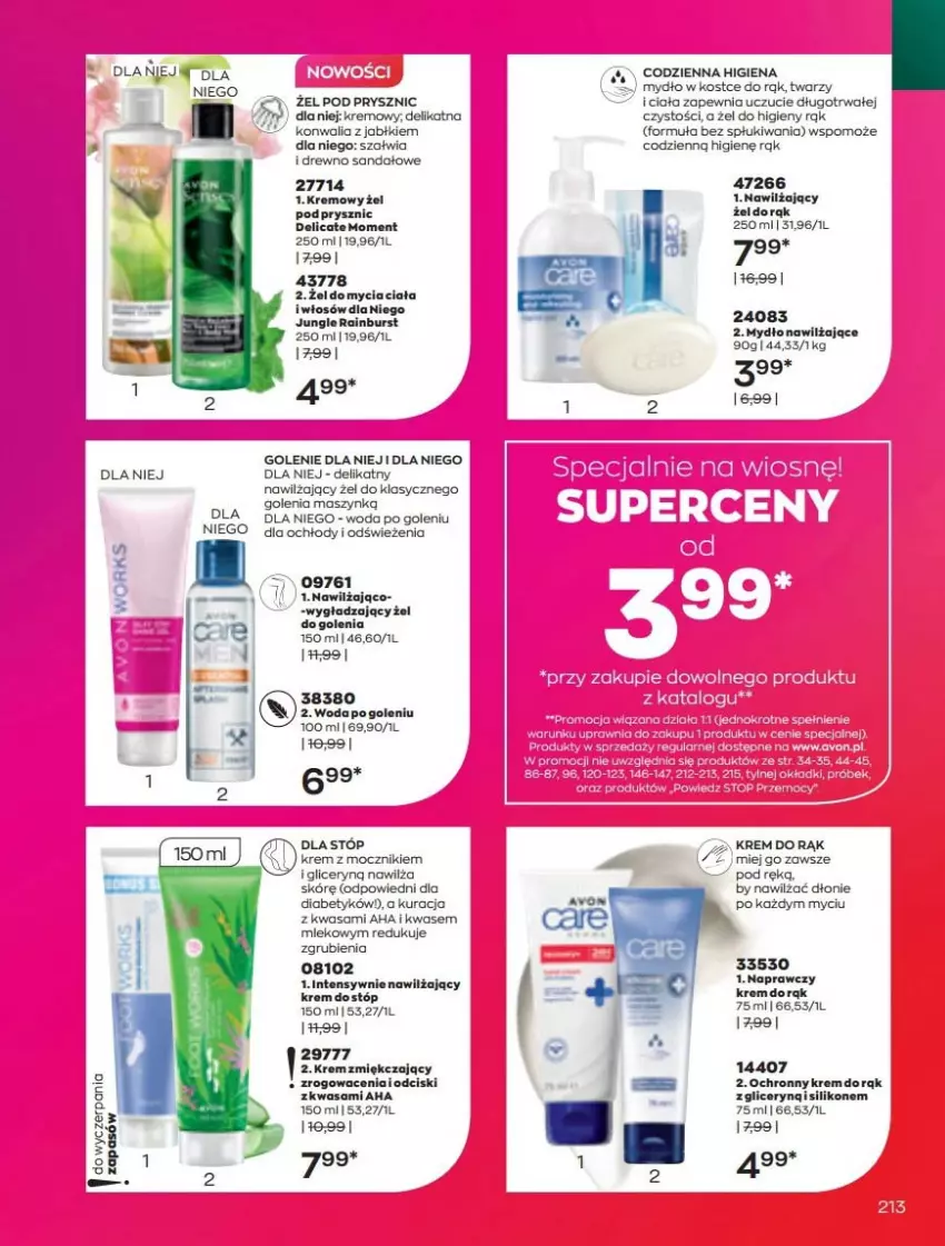 Gazetka promocyjna Avon - Katalog Avon 5/2022 kampania maj - ważna 01.05 do 31.05.2022 - strona 213 - produkty: Krem do rąk, Krem do stóp, Mydło, Top, Wasa, Woda, Woda po goleniu