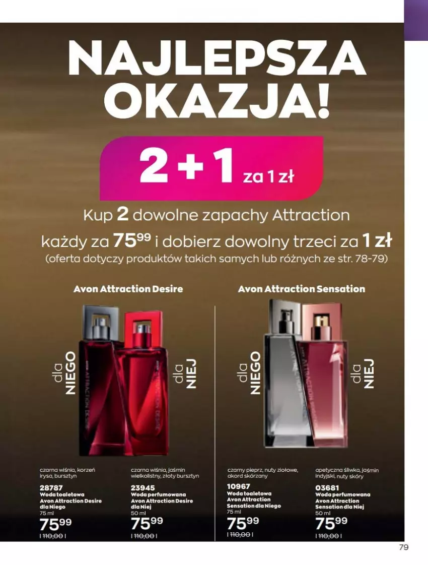 Gazetka promocyjna Avon - Katalog Avon 5/2022 kampania maj - ważna 01.05 do 31.05.2022 - strona 79 - produkty: Bursztyn, Nuty, Perfum, Pieprz, Sati, Woda, Woda perfumowana, Woda toaletowa