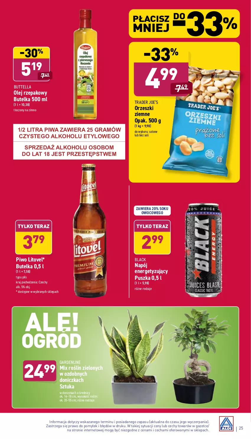 Gazetka promocyjna Aldi - ważna 22.11 do 27.11.2021 - strona 25 - produkty: Gra, Lack, Napój, Olej, Olej rzepakowy, Orzeszki, Orzeszki ziemne, Piwa, Piwo, Sok, Tera