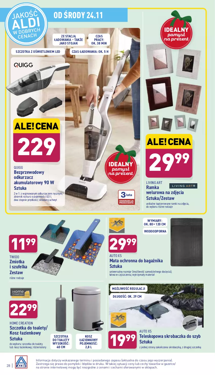 Gazetka promocyjna Aldi - ważna 22.11 do 27.11.2021 - strona 28 - produkty: Akumulator, Kosz, Kosz łazienkowy, Mata ochronna, O Bag, Odkurzacz, Odkurzacze, Por, Ramka, Skrobaczka, Skrobaczka do szyb, Sok, Stojak, Szczotka, Szufelka, Teleskop, Top