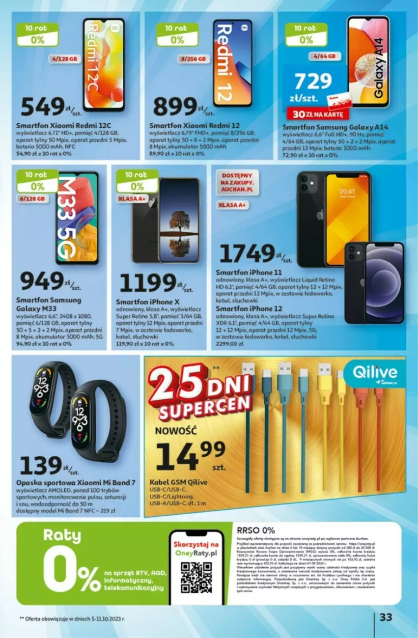 Gazetka promocyjna Auchan - ważna 05.10 do 11.10.2023 - strona 27 - produkty: Akumulator, Amol, Bateria, Gala, IPhone 11, IPhone 12, IPhone X, Monitor, Opaska, Por, Samsung, Słuchawki, Smartfon, Sport, Warka