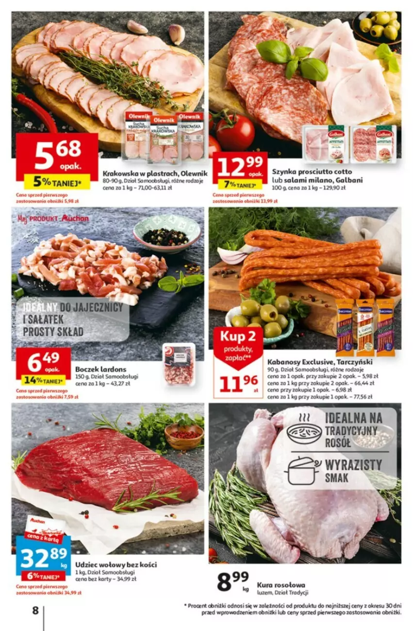 Gazetka promocyjna Auchan - ważna 05.10 do 11.10.2023 - strona 39 - produkty: Boczek, Galbani, Kabanos, Olewnik, Prosciutto, Rosół, Salami, Sałat, Szynka, Tarczyński, Udziec wołowy