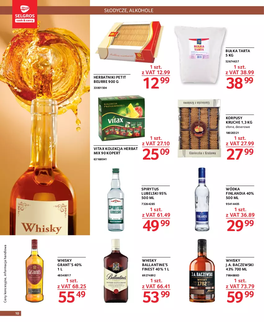 Gazetka promocyjna Selgros - Oferta dla gastronomii - ważna 15.02 do 01.03.2023 - strona 10 - produkty: Alkohole, Bułka, Bułka tarta, Deser, Finlandia, Gra, Herbatniki, Herbatniki Petit Beurre, Korpusy, Ser, Tarta, Vitax, Whisky, Wódka