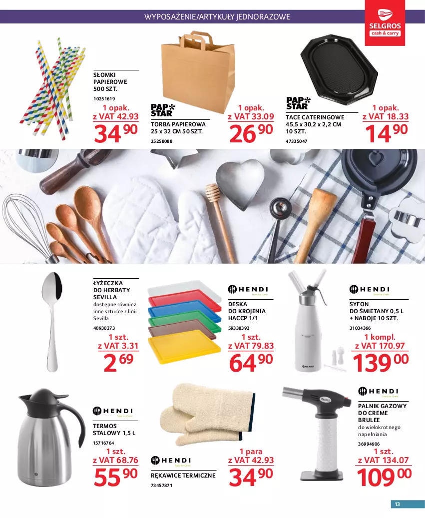 Gazetka promocyjna Selgros - Oferta dla gastronomii - ważna 15.02 do 01.03.2023 - strona 13 - produkty: Deska do krojenia, Papier, Rękawice, Syfon, Termos, Torba